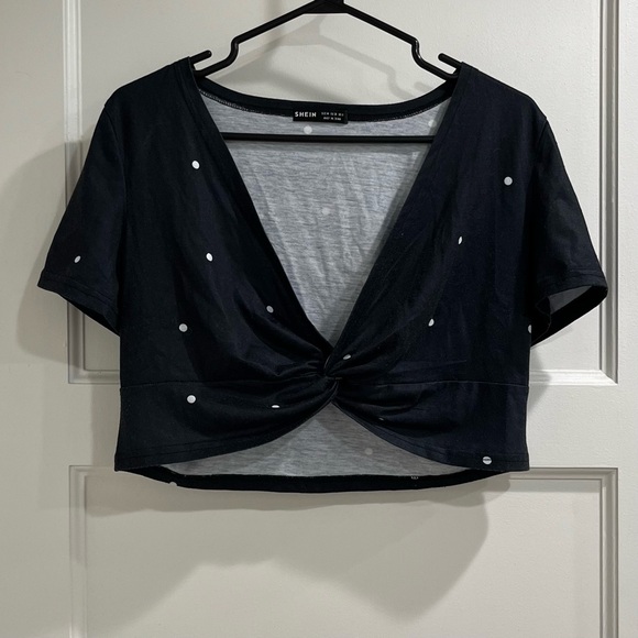 Polka Dot Twist Front Cropped Tee - Picture 2 of 9